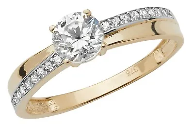 £84.95 • Buy 9ct Yellow Gold 0.50ct Solitaire Engagement Ring Size K - Simulated Diamond