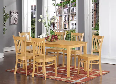 7-pc Set Capri Dining Table With 6 Groton Wood Seat Chairs In Oak Finish • $840