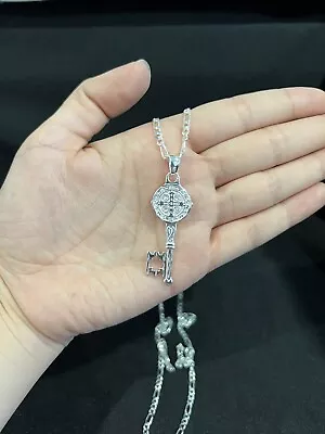 925 Sterling Silver St Benedict Key San Benito Llave & Figaro Chain 20 24 30 • $70