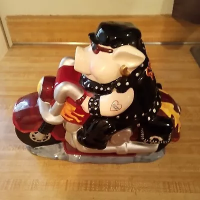 Clay Art Road Hog Biker Pig On Motorcycle Ceramic Cookie Kings Jar Vintage • $54.95