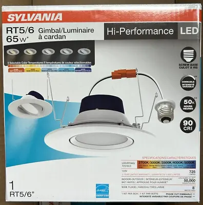 Sylvania 65120 5 - 6 Inch LED Ceiling Can Light Gimble Tilt 8w Color Select • $22.99