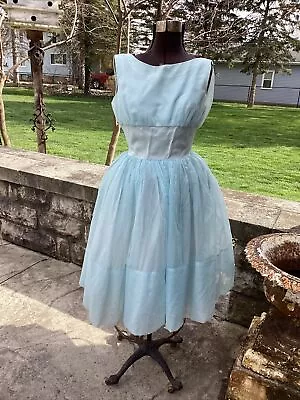 VINTAGE 1950s BLUE CHIFFON PROM DRESS LOVELY EXCELLENT CONDITION  • $74.99