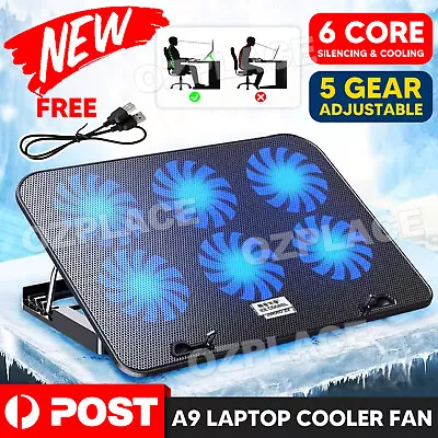 A9 Laptop Cooler (JS45.2) 5 Powerful Fan Table Stand For 12 -17  Laptop Blue LED • $23.95