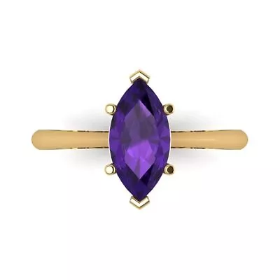 1.50ct Marquise Cut Natural Amethyst Wedding Bridal Promise Ring 14k Yellow Gold • £266.51