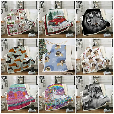 Animals 3D Print Soft Warm Blanket Sherpa Fleece Sofa Bedding 150x200/130x150cm • £19.99