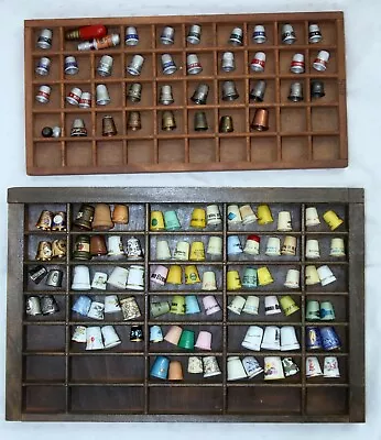 125 Vintage Thimbles Advertising Wood Metal Plastic Porcelain W / Printer Trays • $24.50