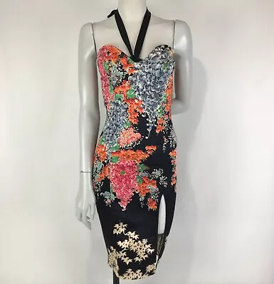 Wheels & Dollbaby Dress Black Size 10 Rita Hayworth Kimono Floral Pencil Halter • $199