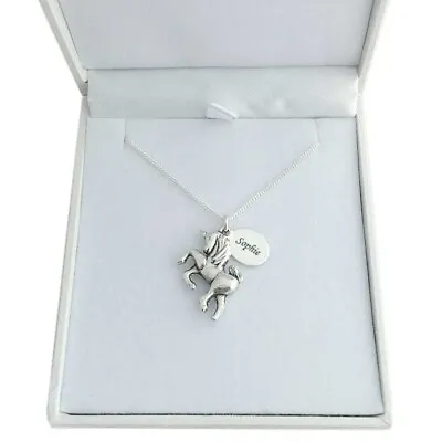 £17.99 • Buy Unicorn Necklace Personalised, Engraved, 925 Silver Chain, Any Engraving, Name