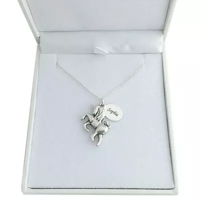 £17.99 • Buy Unicorn Necklace Personalised, Engraved, 925 Silver Chain, Any Engraving, Name
