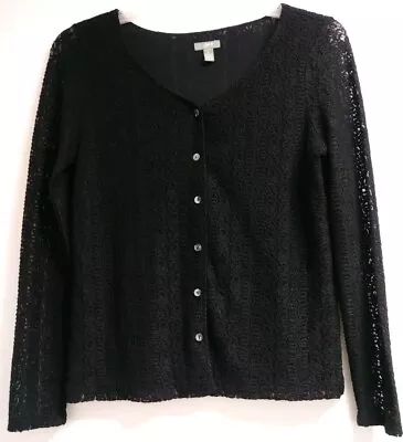 J Jill Lace Lined Button Down Stretch Top Size M Black Long Sleeve • $15