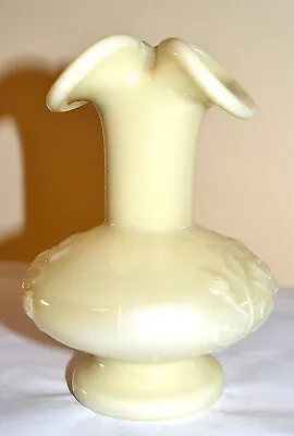 Vintage Creamy Milk Glass Art Glass 5.5  Vase Floral Design Signed • $15