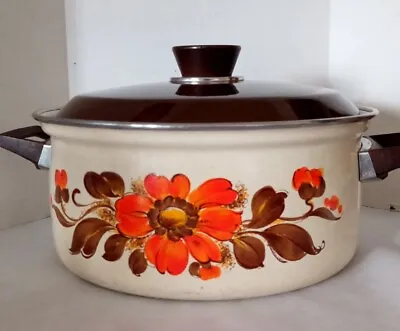 Vintage 70s Moneta Dutch Oven Stock Pot Made In Italy Enamel #24 Pot With Lid • $18.99