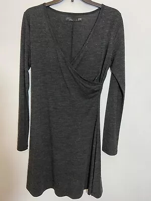 Prana Womens Nadia Charcoal Grey Stretch Jersey Long Sleeve Faux Wrap Dress M • $27.99