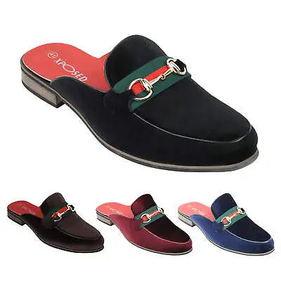 Mens Velvet Half Loafers Horsebit Buckle Slippers Smart Casual Slip On Shoes • £34.99
