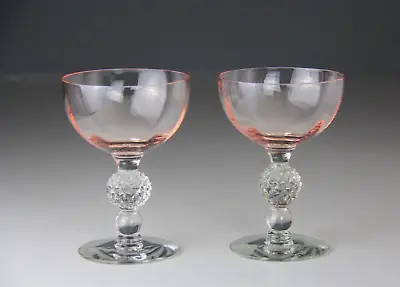 A Pair Of Vintage Pink Morgantown Elegant Glass Golf Ball Stem Cocktail Glass • $39.99