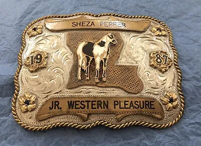 SALE   1987 Sheza Pepper Western Pleasure Paint Quarter Horse Trophy Belt Buckle • $89