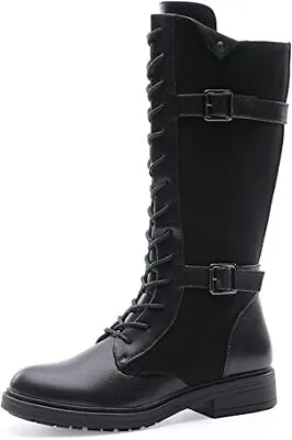 Ladies Womens Knee High Flat Block Heel Biker Riding Winter Zip Shoes Boots • $27.72