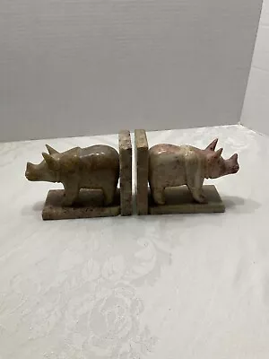 Vintage Rhinoceres Rhino Solid Marble Bookends Circa 1970  • $45