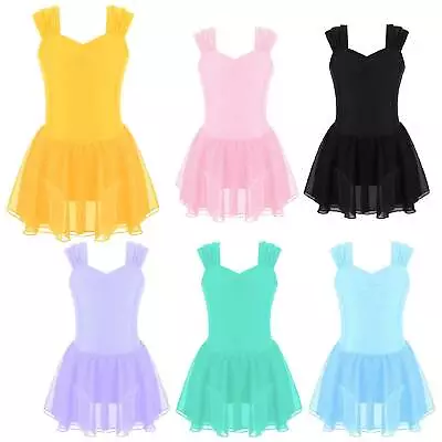 UK Kids Girls Lyrical Chiffon Ballet Dance Dress Tutu Skirt Stage Performance • £4.64