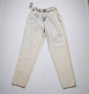 NOS Vintage 90s Streetwear Mens 32x34 Pleated Acid Wash Tapered Leg Denim Jeans • $59.46