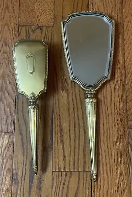 Vintage Saart Brothers Bronze Brass Hand Mirror And Brush Beveled Vanity Set  • $24.99