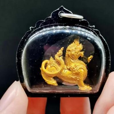$38.80 • Buy Golden Singha Statue Talisman Waterproof Pendant Thai Buddha Amulet