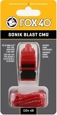 Fox 40 Sonik Blast CMG 3-Chamber Pealess Whistle + Lanyard Red/Black • $11.99