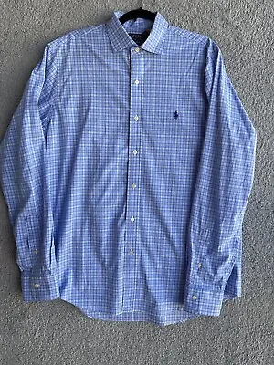 Ralph Lauren Polo Shirt Mens  Large Blue  Pony Button Up Classic Fit • $18.88