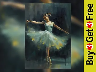 Elegant Ballerina Dance - Oil Art Print Graceful Ballet Dancer Wall Art 5  X 7  • £4.99