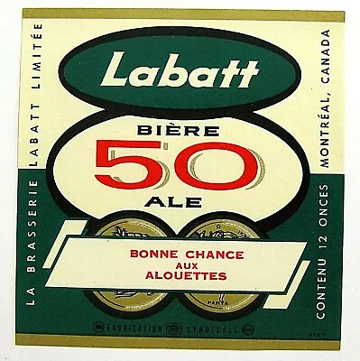 Brasserie Labatt Limitee LABATT 50 - BONNE CHANCE  Beer Label CANADA 12oz • $1.95