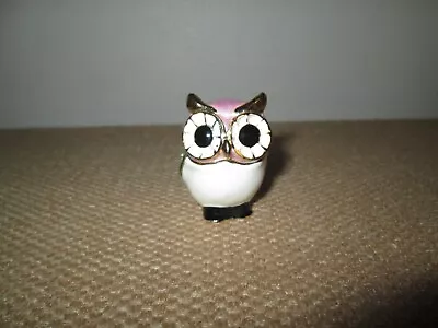 Enameled White Pink Owl Small Hinged Trinket Box W/ Crystals Rhinestones • $9.99