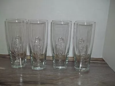 4 Vintage Embossed BUD LIGHT Clear Glass Pilsner Beer Glasses 7  H Square Base • $20