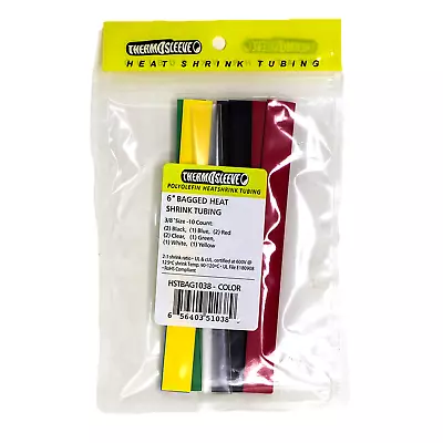 ThermoSleeve 10pc Of 6  Color 3/8  2:1 Ratio Polyolefin Heat Shrink Tubing • $8.95