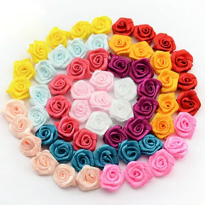 Small Mini Satin Ribbon Rose Buds Flowers Embellishment Scrapbook 2.5cm UK • £2.49