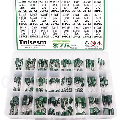 375 Pcs 24 Value Metalized Mylar Polyester Film Capacitors Assortment Kit 0.22Nf • $14.66