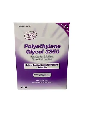 30 Doses Polyethylene Glycol 3350 Laxative Powder Compare MiraLAX EXP 4/25 • $19.99