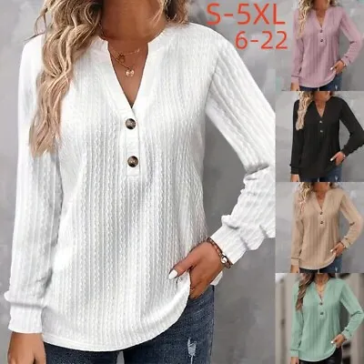 Ladies Jumper Top V Neck Pullover Women Loose Long Sleeve Casual Work Knit Tops • £14.79