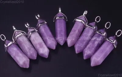 Natural Gemstone Purple Lepidolite Pointed Healing Reiki Pendant Charm Beads • £18.74