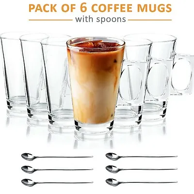 6 X Latte Coffee Glasses Cappuccino Lattes Tea Glass Cups Hot Drink Mugs • £99.85