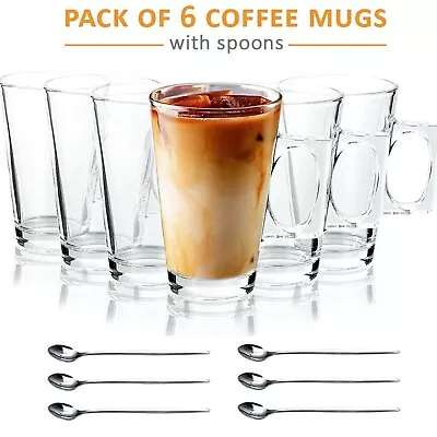£8.75 • Buy Latte Glasse X6 Mugs 240ml Hot Tea Cappuccino Tassimo Costa Coffee Cups & Spoons