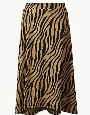 M&S Collection Zebra Animal Tan Brown Skirt Midi UK 16 Hi Low Hem • £8