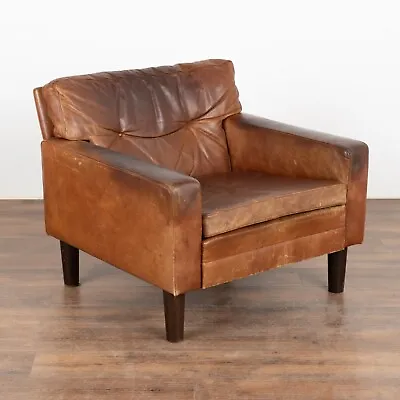 Mid Century Brown Vintage Leather Arm Chair Denmark Circa 1960 • $1850