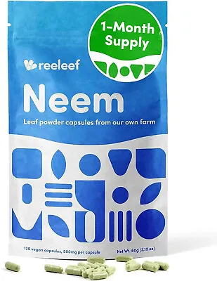 120 Neem Capsules 500mg Vegan Organic Additive-Free Dietary Supplements • £9.99