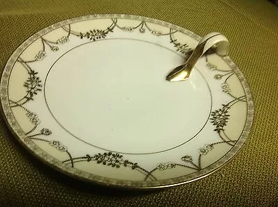 Vintage Nippon Beaded Gold Hand Painted Handled Serving Plate Finger Loop • $12