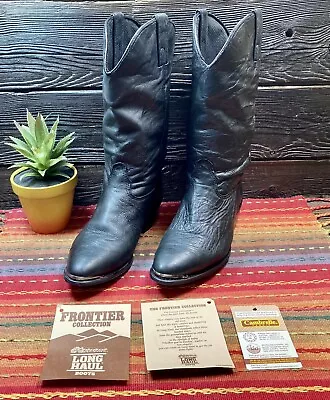 Long Haul Mens Black Mid Calf Pull On Leather Cowboy Silver Toed Boots Size 8 M • $42.50