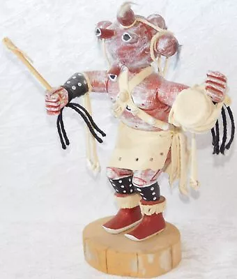 Vintage Native American Mudhead Signed Wood Carved Leather Kachina Doll 9 1/2  • $19.99