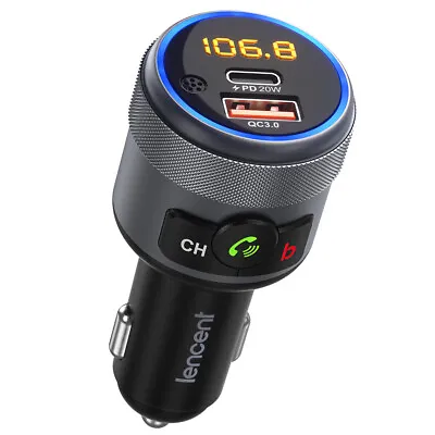 LENCENT Bluetooth 5.1 Car Wireless FM Transmitter Adapter 2 USB PD Charger AUX • $20.99