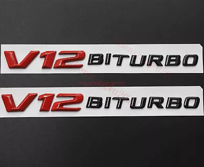 2x Red Black V12 BITURBO Letters Side Emblems Badge Sticker For Mercedes Benz • $16.55