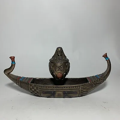 Egyptian Statue Decor - Pharaoh Canoe Boat With Canopic Jar - Top Collection • £57.86