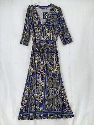 Mlle Gabrielle Women’s Print Wrap Maxi Dress Royal Blue Size 1X • $35.99